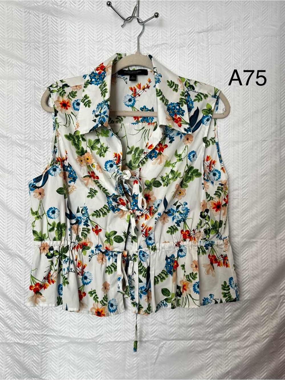 Marc New York summer White Floral Tie-Front Sleeveless Top